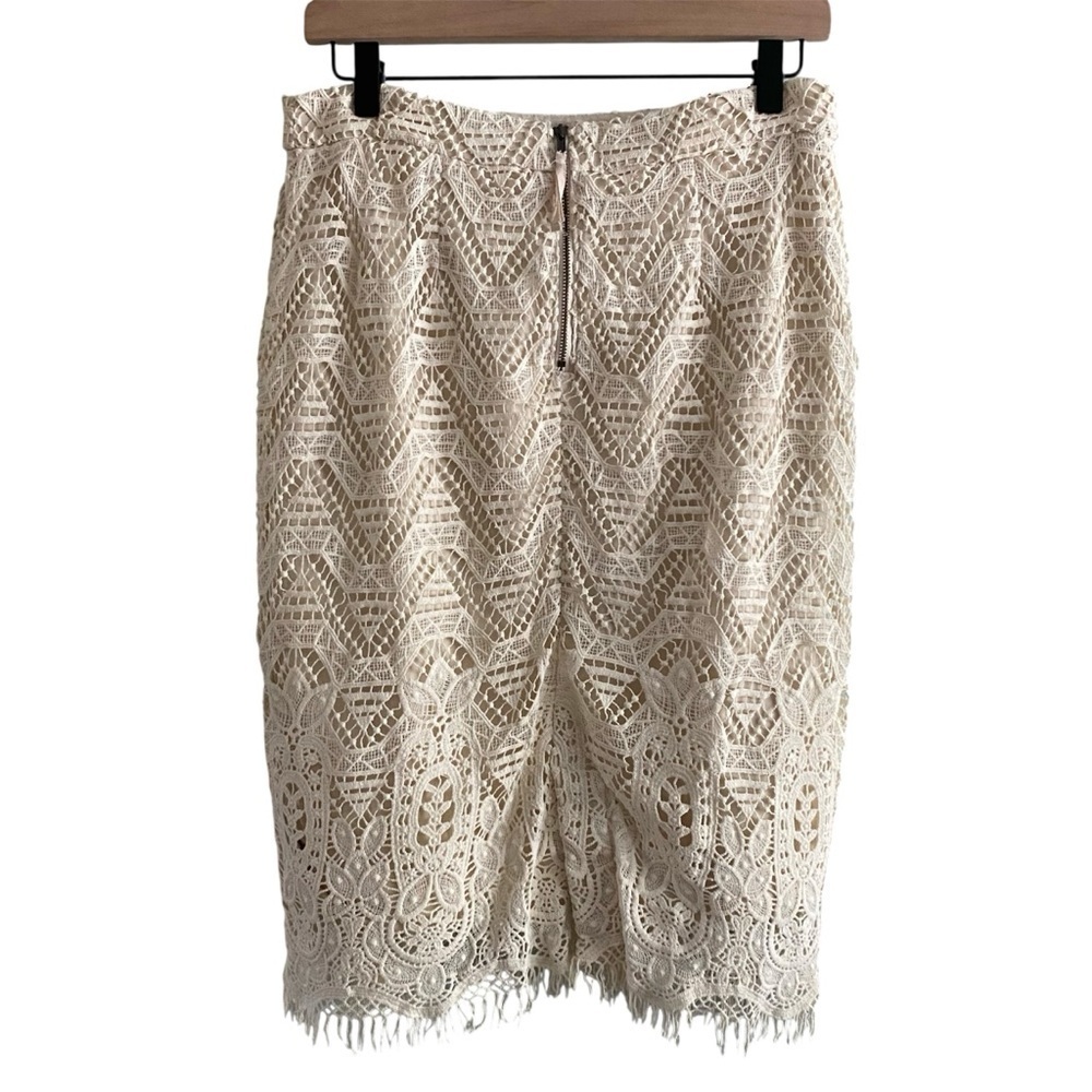 Maeve x Anthropologie Crochet Pencil Skirt Ivory Fringe 8P Petite Boho Coastal - Picture 5 of 13